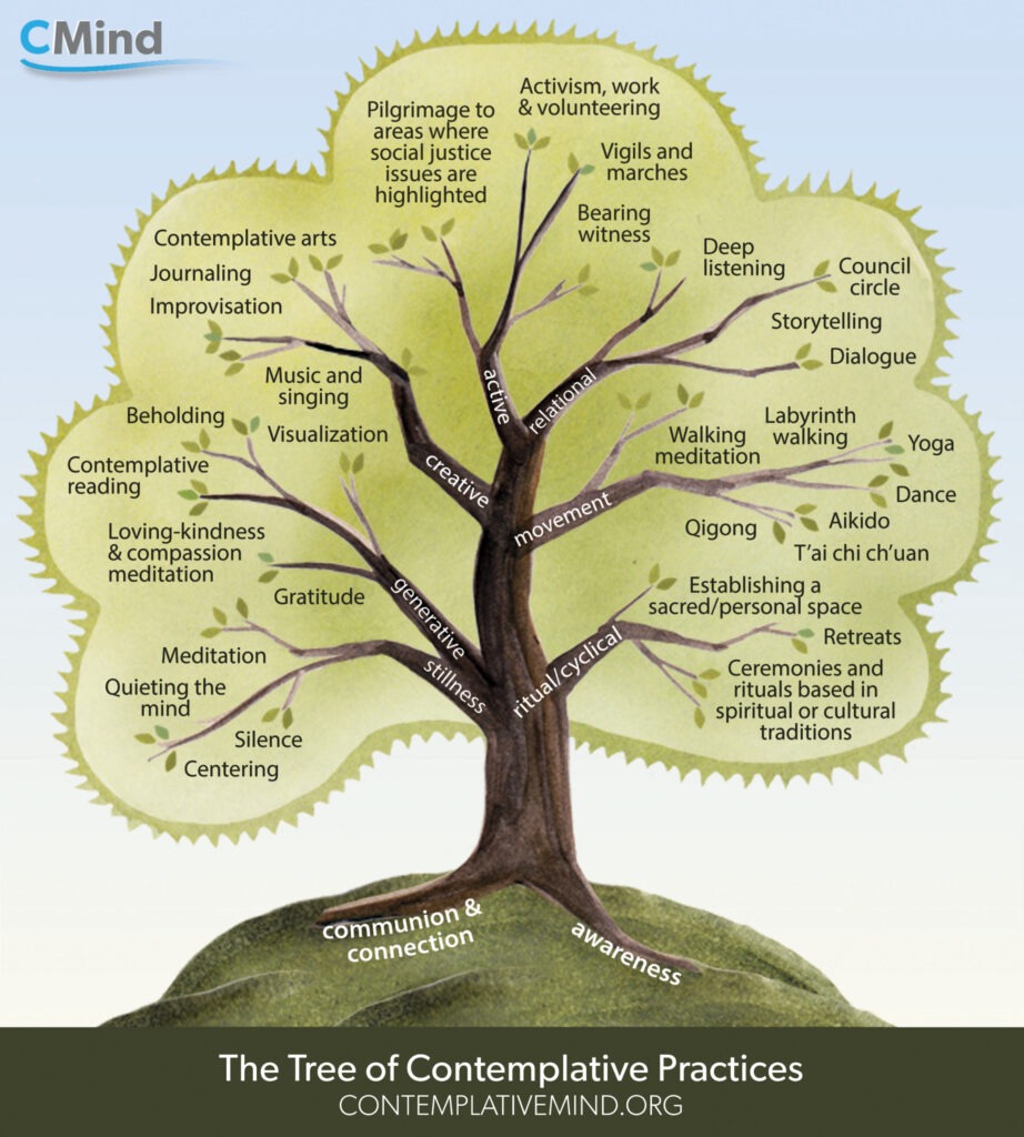 Diagram of a tree showing the many branches and types of contemplation.